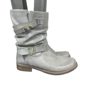 Eric Michael Women's Slouchy Leather Mid-Calf Boots Gray Buckle Strap Casual 10B